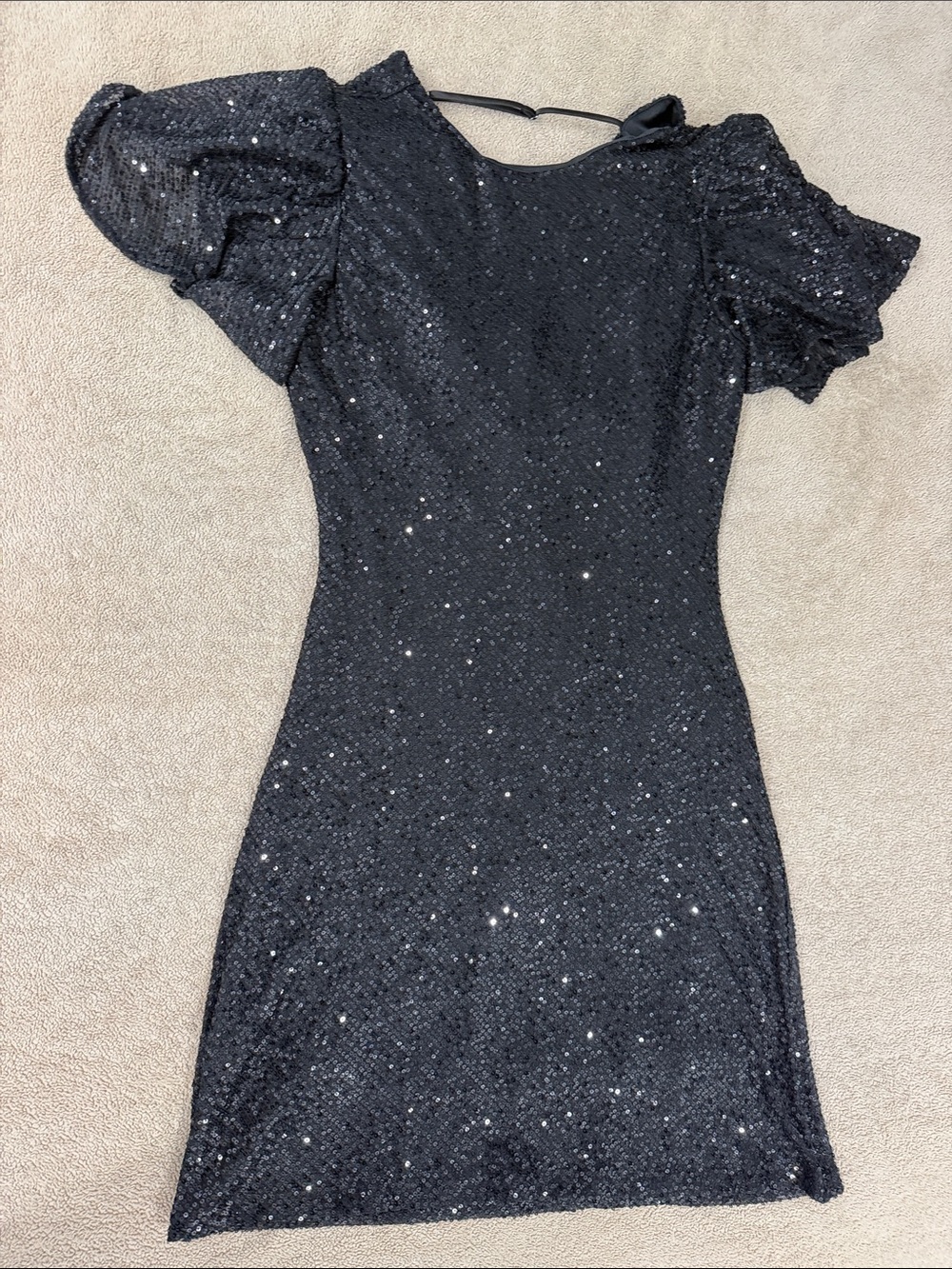 Astr Black Sequin Puff-Sleeve Mini Dress